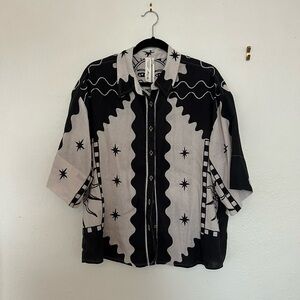 Tigre Indigo for Anthropologie Linen Rolled-Sleeve Buttondown Shirt